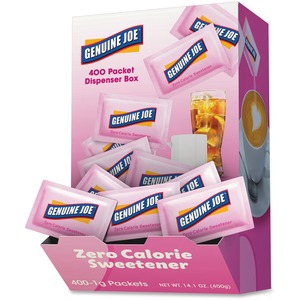 Genuine Joe Saccharine Zero Calorie Sweetener Packets - 0 lb (0 oz) - Artificial Sweetener - 400/Box