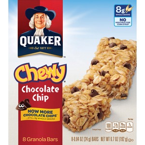 Quaker+Oats+Chocolate+Chip+Chewy+Granola+Bars+-+Individually+Wrapped+-+Chocolate+Chip+-+6.70+oz+-+8+%2F+Box