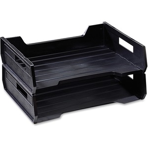 SKILCRAFT%C2%AE+Plastic+Desk+Trays+-+Stackable+-+Side-loading%2C+Sturdy+-+Black+-+Plastic+-+2+%2F+Pack