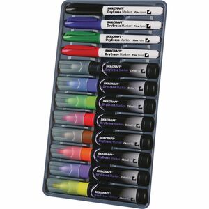 SKILCRAFT%C2%AE+12-Marker+Dry+Erase+System+-+Fine%2C+Chisel+Marker+Point+-+Erasable+-+Black%2C+Blue%2C+Red%2C+Green%2C+Yellow%2C+Orange%2C+Brown%2C+Purple+Ink+-+Polyester+Tip+-+12+%2F+Kit