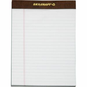 SKILCRAFT%C2%AE+Writing+Pads+-+50+Sheets+-+Strip+-+Ruled+Margin+-+16+lb+Basis+Weight+-+Junior+-+5%26quot%3B+x+8%26quot%3B+Sheet+Size+-+White+Paper+-+Perforated%2C+Leatherette+Head+Strip%2C+Back+Board%2C+Heavyweight+-+Recycled+-+1+Dozen