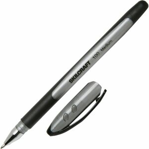 SKILCRAFT%C2%AE+100+Rubberized+Stick+Pen+-+Medium+Pen+Point+-+Black+Ink+-+Gel-based+-+Black+Barrel+-+1+Dozen