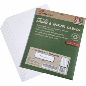 SKILCRAFT%C2%AE+Recycled+File+Folder+Labels+-+15%2F16%26quot%3B+Width+x+3+7%2F16%26quot%3B+Length+-+Laser%2C+Inkjet+-+White+-+Environmentally+Friendly%2C+Chlorine-free%2C+Lignin-free%2C+Non-yellowing+-+18+%2F+Sheet+-+450+Total+Label%28s%29+-+450+%2F+Pack
