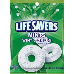 Wrigley Life Savers Mints Wint O Green Hard Candies - Wintergreen - Individually Wrapped - 6.25 oz - 1 / Bag