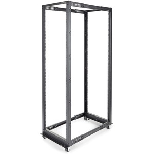 StarTech.com 42U Adjustable Depth Open Frame 4 Post Server Rack Cabinet - Flat Pack w/ Casters, Levelers and Cable Management Hooks - 42U Open Frame Server Rack w/adjustable mounting depth of 23in-41in & 78in tall design - Mobile Data IT rack w/casters/levelling feet cage nuts/screws cable mgmt hooks & assembly tools - Steel 19in EIA/ECA-310 frame for max ventilation w/1320lb cap