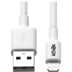 Tripp Lite 6ft Lightning USB/Sync Charge Cable for Apple Iphone / Ipad White 6' - 6 ft Lightning/USB Data Transfer Cable for iPad, iPhone, iPod - First End: 1 x USB Type A - Male - Second End: 1 x Lightning - Male - MFI - White - 1 Each