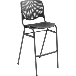 KFI Barstool with Polypropylene Seat and Back - Black Polypropylene Seat - Black Polypropylene Back - Silver Frame - 1 Each