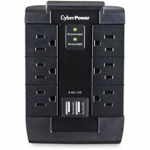 CyberPower CSP600WSU Professional 6 Swivel Outlets Surge with 1200J, 2-2.4A USB & Wall Tap - Plain Brown Boxes - 6 x NEMA 5-15R, 2 x USB - 1200 J - 125 V AC Input - 5 V DC Output