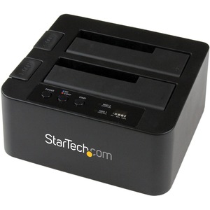 StarTech.com Dual Bay Hard Drive Duplicator Dock, Standalone HDD/SSD Cloner/Copier, USB 3.0 / eSATA to SATA III Hard Drive Cloner - 2-Bay Hard Drive Duplicator Dock; 2.5" / 3.5" SATA Drives; SATA III; Up to 22 GB/min Sector-by-Sector Entire Disk Copy; USB 3.2 Gen1 (5 Gbps); 4Kn; Top-Loading w/ Eject Buttons; Multi-Function LEDs; OS Independent; Includes eSATA and USB cables