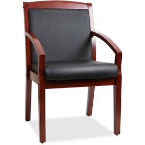 Lorell+Sloping+Arms+Wood+Frame+Guest+Chair+-+Black+Bonded+Leather+Seat+-+Black+Bonded+Leather+Back+-+Cherry+Wood+Frame+-+Four-legged+Base+-+1+Each