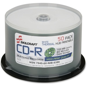SKILCRAFT%C2%AE+CD+Recordable+Media+-+CD-R+-+52x+-+700+MB+-+120mm+-+Printable+-+Thermal+Print+Technology+-+1.33+Hour+Maximum+Recording+Time
