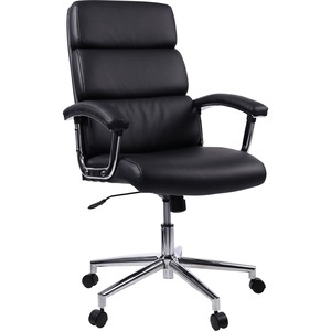 Lorell Leather High-back Chair - Black Bonded Leather Seat - Black Back - Leather - 1 Each