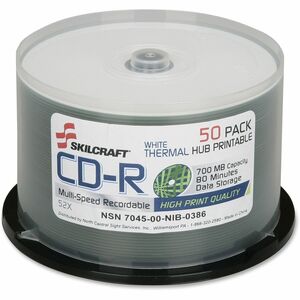 SKILCRAFT%C2%AE+CD+Recordable+Media+-+CD-R+-+52x+-+700+MB+-+120mm+-+Printable+-+Thermal+Print+Technology+-+1.33+Hour+Maximum+Recording+Time
