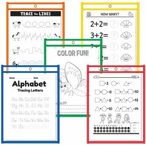 C-Line+Reusable+Dry+Erase+Pockets%2C+Assorted+Primary+Colors%2C+9+x+12%2C+5%2FPK+-+Red%2C+Orange%2C+Yellow%2C+Green%2C+Blue+Frame+-+Rectangle+-+Reusable%2C+Heavyweight%2C+Easy+to+Clean%2C+Eyelet+-+10+%2F+Set