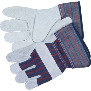 MCR Safety Leather Palm Economy Safety Gloves - Medium Size - Blue - For Assembling, Construction, Landscape - 2 / Pair