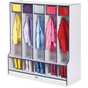 Jonti-Craft+Rainbow+Accents+Step+5+Section+Locker+-+5+Compartment%28s%29+-+50.50%26quot%3B+Height+x+48%26quot%3B+Width+x+17.50%26quot%3B+Depth+-+Double+Hook%2C+Durable+-+Navy+-+1+Each