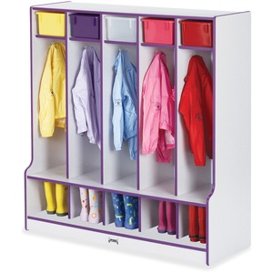 Jonti-Craft+Rainbow+Accents+Step+5+Section+Locker+-+5+Compartment%28s%29+-+50.50%26quot%3B+Height+x+48%26quot%3B+Width+x+17.50%26quot%3B+Depth+-+Double+Hook%2C+Durable+-+Purple+-+1+Each