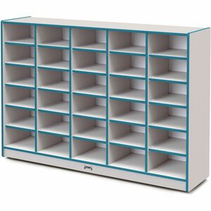 Jonti-Craft+Rainbow+Accents+Cubbie+Mobile+Storage+-+30+Compartment%28s%29+-+42%26quot%3B+Height+x+60%26quot%3B+Width+x+15%26quot%3B+Depth+-+Durable%2C+Laminated+-+Teal+-+Hard+Rubber+-+1+Each