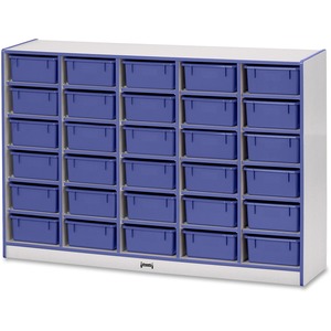 Jonti-Craft+Rainbow+Accents+Mobile+Tub+Bin+Storage+-+30+Compartment%28s%29+-+42%26quot%3B+Height+x+60%26quot%3B+Width+x+15%26quot%3B+Depth+-+Durable%2C+Laminated+-+Blue+-+Hard+Rubber+-+1+Each
