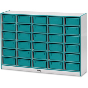 Jonti-Craft+Rainbow+Accents+Mobile+Tub+Bin+Storage+-+30+Compartment%28s%29+-+42%26quot%3B+Height+x+60%26quot%3B+Width+x+15%26quot%3B+Depth+-+Durable%2C+Laminated+-+Teal+-+Hard+Rubber+-+1+Each