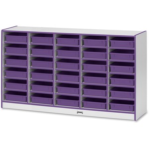 Jonti-Craft+Rainbow+Accents+Mobile+Paper-Tray+Storage+-+30+Compartment%28s%29+-+35.50%26quot%3B+Height+x+60%26quot%3B+Width+x+15%26quot%3B+Depth+-+Chip+Resistant%2C+Laminated+-+Purple+-+Rubber+-+1+Each