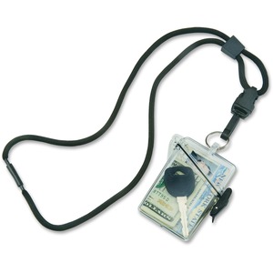 SKILCRAFT%C2%AE+ID+Holder+Lanyard+-+Plastic+-+Clear%2C+Black+-+Water+Proof%2C+Durable%2C+Swivel%2C+Adjustable%2C+Lanyard+-+1+Dozen