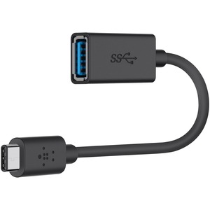 Belkin 3.0 USB-C to USB-A Adapter - 5" USB Data Transfer Cable for MacBook, Flash Drive, Keyboard/Mouse, Notebook, Chromebook, iPhone, iPad, iPod - First End: 1 x USB 3.0 Type A - Female - Second End: 1 x USB 3.0 Type C - Male - 5 Gbit/s - Shielding