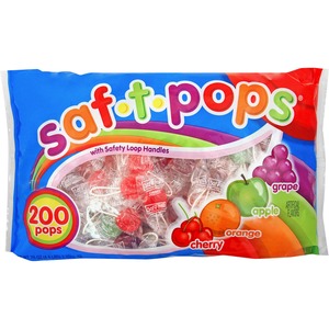 Saf-T-Pops Wrapped Lollipops - Cherry, Grape, Apple, Orange - Individually Wrapped - 4.50 lb - 200 / Bag