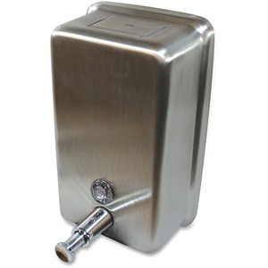 Genuine+Joe+Stainless+Vertical+Soap+Dispenser+-+Manual+-+1.25+quart+Capacity+-+Tamper+Proof%2C+Theft+Proof%2C+Refillable+-+Stainless+Steel+-+1Each