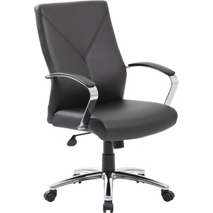 Boss+Leatherplus+Executive+Chair+with+Chrome+Accent+-+Black+LeatherPlus+Seat+-+Chrome%2C+Black+Chrome+Frame+-+5-star+Base+-+Black+-+1+Each