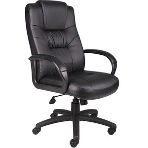 Boss B7501 Executive Chair - Black LeatherPlus Seat - Black Leather Back - Black Nylon Frame - 5-star Base - 1 Each