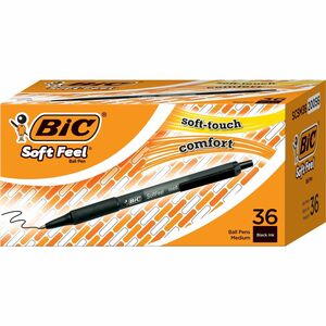BIC+SoftFeel+Retractable+Ball+Pens+-+Medium+Pen+Point+-+1+mm+Pen+Point+Size+-+Retractable+-+Black+-+Black+Barrel+-+36+%2F+Box