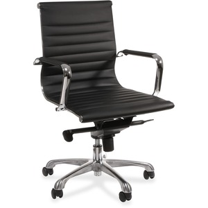 Lorell+Modern+Managerial+Mid-back+Office+Chair+-+Leather+Seat+-+Leather+Back+-+Mid+Back+-+5-star+Base+-+Black+-+1+Each