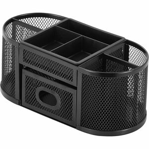 Lorell+Mesh+Desktop+Organizer+-+Desktop+-+Compact%2C+Sturdy%2C+Removable+Compartment+-+Black+-+Steel%2C+Mesh%2C+Plastic+-+1+Each