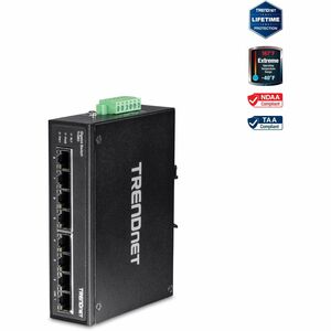 TRENDnet 8-Port Hardened Industrial Gigabit DIN-Rail Switch, 16 Gbps Switching Capacity, IP30 Rated Metal Housing (-40 to 167 ?F), DIN-Rail & Wall Mounts Included, Lifetime Protection, Black, TI-G80 - 8-port hardened Industrial Gigabit Switch