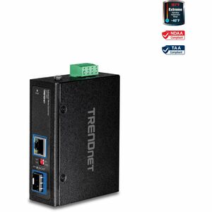 TRENDnet Hardened Industrial 100/1000 Base-T To SFP Media Converter, DIN-Rail And Wall Mount Hardware Included, Multi Or Single Mode Fiber, Power Supply Sold Separately, Black, TI-F11SFP