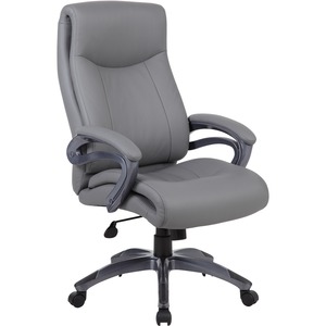 Boss Double Layer Patented Executive Chair - Gray LeatherPlus Seat - Black, Gray Nylon Frame - High Back - 5-star Base - Charcoal Gray - 1 Each
