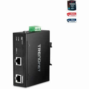 TRENDnet Hardened Industrial Gigabit PoE+ Injector, DIN-Rail, Wall Mount, IP30 Rated Housing, DIN-rail & Wall Mounts Included, TI-IG30