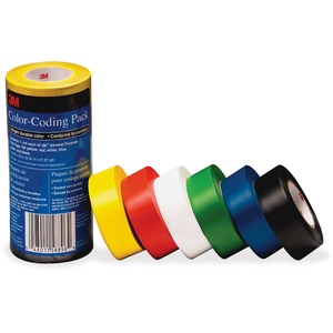 3M+Vinyl+Tape+764+Color-coding+Pack+-+21.87+yd+Length+x+0.94%26quot%3B+Width+-+5+mil+Thickness+-+Rubber+-+4+mil+-+Polyvinyl+Chloride+%28PVC%29+Backing+-+6+%2F+Pack+-+Multicolor
