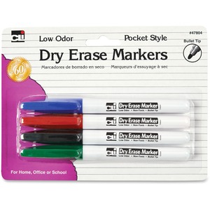 CLI+Low+Odor+Dry+Erase+Markers+-+Fine+Marker+Point+-+Bullet+Marker+Point+Style+-+Black%2C+Blue%2C+Red%2C+Green+-+4+%2F+Pack