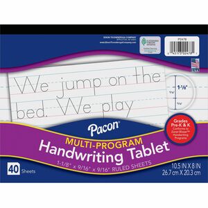 Pacon+Multi-Program+Handwriting+Tablet+-+40+Sheets+-+Both+Side+Ruling+Surface+-+Ruled+-+1.13%26quot%3B+Ruled+-+10+1%2F2%26quot%3B+x+8%26quot%3B+-+White+Paper+-+Assorted+Cover+-+Chipboard+Backing%2C+Recyclable%2C+Film-wrapped+-+1+Each