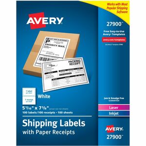 Avery® Paper Receipt White Shipping Labels - 5 1/16