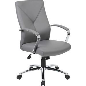 Boss+B10101+Executive+Chair+-+Gray+LeatherPlus+Seat+-+Gray+Leather%2C+Polyurethane+Back+-+Chrome%2C+Black+Chrome+Frame+-+5-star+Base+-+1+Each