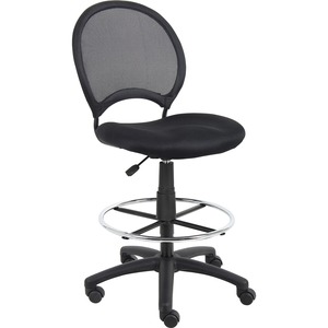 Boss B16215 Drafting Chair - Black Mesh Seat - Black Ballistic Nylon, Metal Back - Black, Chrome Nylon Frame - 5-star Base - 1 Each