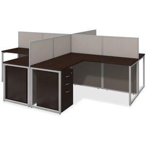 Bush Furniture 3 Person L Shaped Cubicle Desks with Storage, Drawers, and Organizers