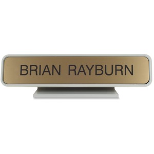 Xstamper+Designer+Framed+Desk+Sign+-+10%26quot%3B+Holding+Width+x+2%26quot%3B+Holding+Height+-+Rectangular+Shape+-+Rounded+Corner+-+Aluminum%2C+Plastic+-+Gray+-+1+Each
