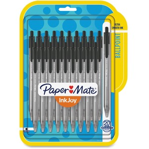 Paper+Mate+InkJoy+100+RT+Pens+-+1+mm+Medium+Pen+Point+-+Retractable+-+Black+Ink+-+Translucent+Barrel+-+20+%2F+Pack