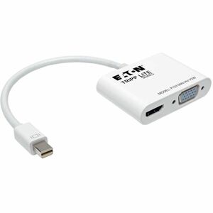 Tripp Lite 6in Mini DisplayPort to HDMI VGA 4K Adapter Converter Cable mDP to HDMI VGA 6" - 6" HDMI/Mini DisplayPort/VGA A/V Cable for Notebook, Projector, Monitor, Tablet, TV - First End: 1 x Mini DisplayPort 1.2 Digital Audio/Video - Male - Second End: 1 x HDMI Digital Audio/Video - Female, 1 x 15-pin HD-15 - Female - Supports up to 3840 x 2160 - White