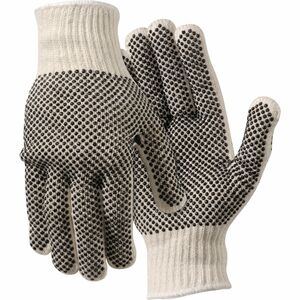 MCR Safety Poly/Cotton Large Work Gloves - Dirt, Debris Protection - Large Size - Poly Cotton, Polyvinyl Chloride (PVC) Dot - White - Ambidextrous, Elastic Wrist, Knit Wrist - 2 / Pair