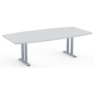 Special-T Sienna 2TL Conference Table - Faison Gray Boat, Laminated Top - Silver T-shaped, Powder Coated Base - 2 Legs x 96